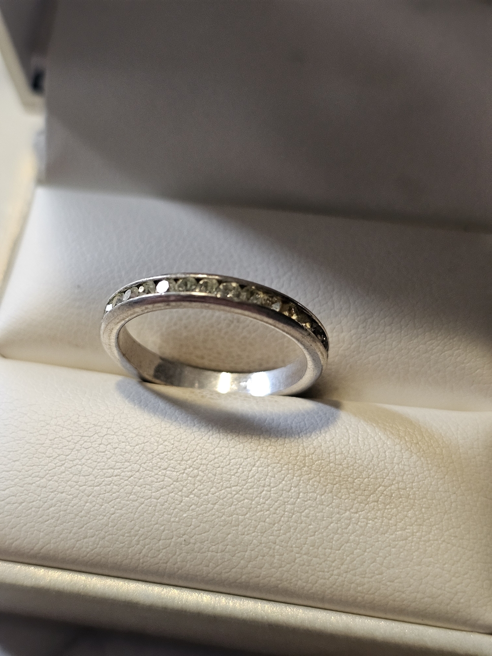 Sterling Silver 925 Channel-Set Clear Stone Band Ring Size 8